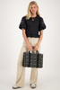 Custom Wholesale Beige Floral Embroidery Black Blouse