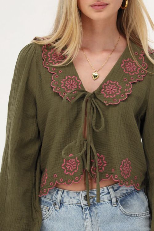Custom Wholesale Blouse with Embroidery and Bows
