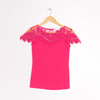 Women's Fashion Lace T Shirt with Short Lace Sleeves Round Neck Mesh Lace Hallow Out