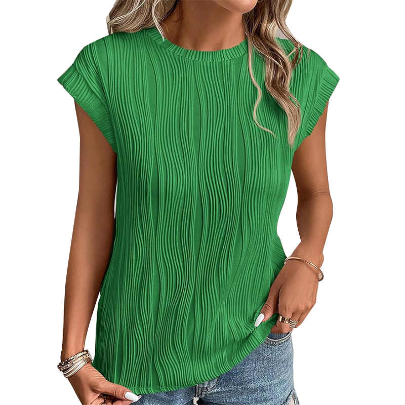 Women's Summer Going Out Tops Dressy Casual Crewneck Short Sleeve Textured Basic Cute Trendy T Shirts Tee Blouse