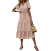 Women's Floral Boho Dress Casual Short Sleeve V Neck Ruffle Tiered 2024 Summer Swing Maxi Dresses