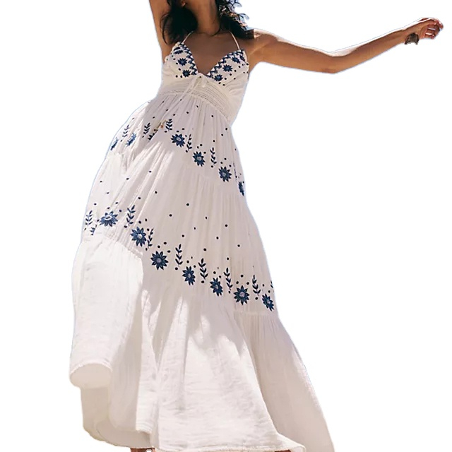Wholesale Customized Floral Embroidery Maxi Dress