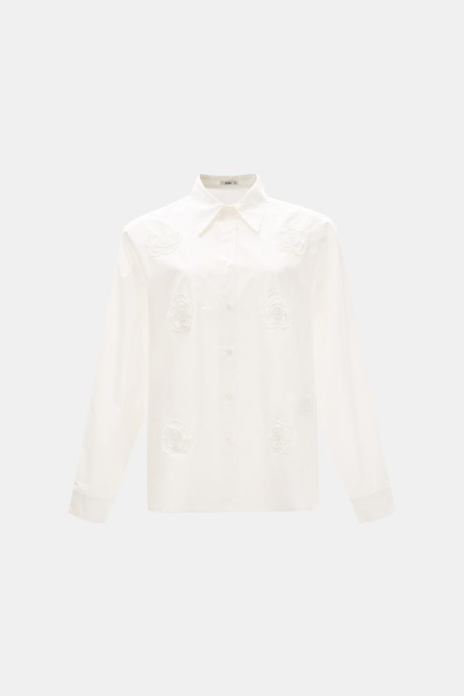 Women's Cotton Roses and Beads Applique White Shirt Factory