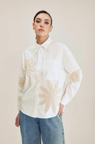 Women's Cotton Sunflower Crochet Applique White Shirt Manufacturer
