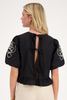 Custom Wholesale Beige Floral Embroidery Black Blouse