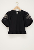 Custom Wholesale Beige Floral Embroidery Black Blouse