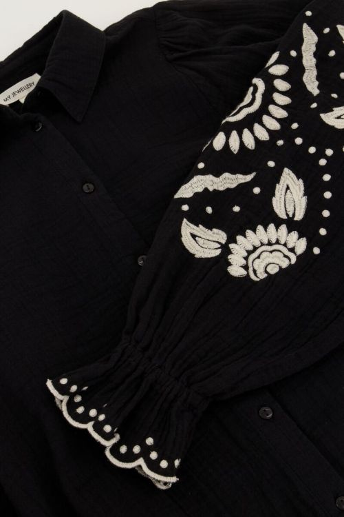 Custom Wholesale Black Blouse with Beige Embroidery