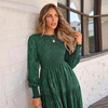 Women's Fall Midi Dress Long Sleeve Floral Smocked Elegant Wedding Guest Long Flowy Dresses