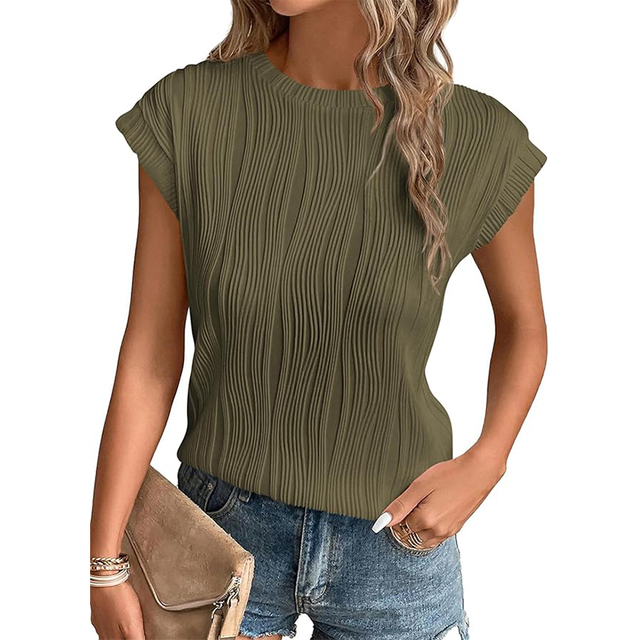 Women's Summer Going Out Tops Dressy Casual Crewneck Short Sleeve Textured Basic Cute Trendy T Shirts Tee Blouse