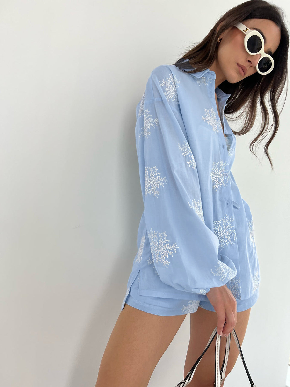 Customized Wholesale Plant Embroidery Casual Shorts Set