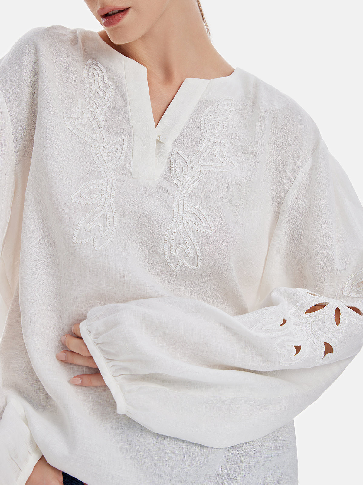 Custom Wholesale Relaxed Embroidered Hollow-Out Top