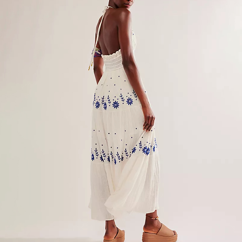 Wholesale Customized Floral Embroidery Maxi Dress