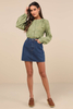 Women's Contemporary Flirt Green Embroidered Balloon Sleeve Shirt