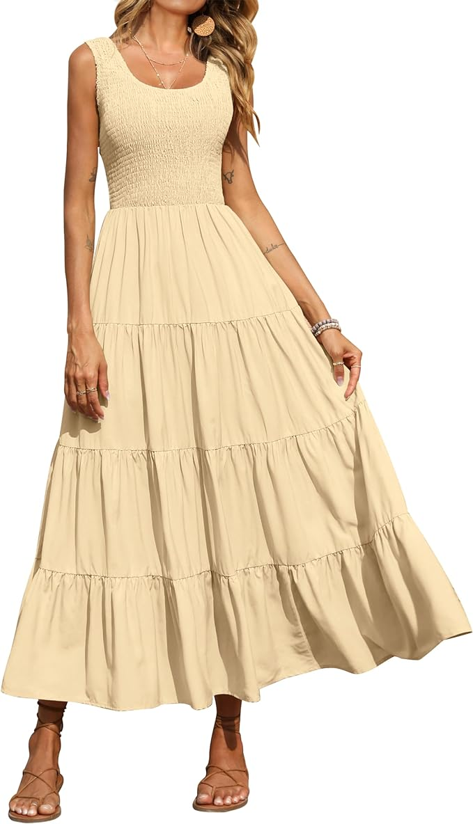 Wholesale Custom Women's Loose A-Line Sihouette Smocked Maxi Dress