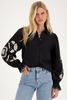 Custom Wholesale Black Blouse with Beige Embroidery