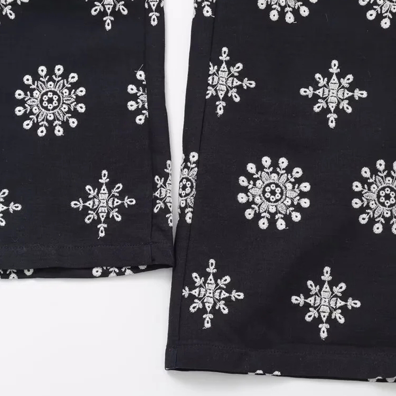 Women's Fashion Short Sleeves Button Down Shirt Eyelet Embroidery Cropped Shirt Hollow Out Lace Blouse Tops Lapel Collar Work Shirts