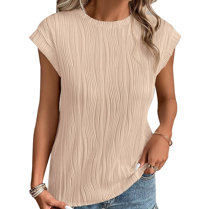 Women's Summer Going Out Tops Dressy Casual Crewneck Short Sleeve Textured Basic Cute Trendy T Shirts Tee Blouse