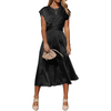 Women's 2024 Summer Satin Midi Dress Cap Sleeve Tie Waist Elegant A-Line Flowy Dresses